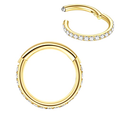 316L Surgical Steel Seamless Nose Ring Cartilage Hoop Silver/Gold/Rose Gold/Black 16G 18G 20G 6mm-12mm CZ Paved Helix Rook Tragus Lobe Body Pierecing Jewelry Segment Clicker Lip Rings Rook Earrings - color: Silver, size: 18 Gauge 8mm