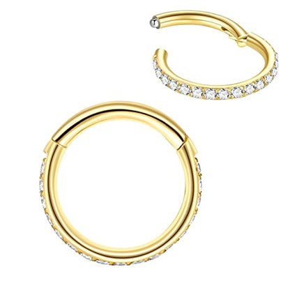 316L Surgical Steel Seamless Nose Ring Cartilage Hoop Silver/Gold/Rose Gold/Black 16G 18G 20G 6mm-12mm CZ Paved Helix Rook Tragus Lobe Body Pierecing Jewelry Segment Clicker Lip Rings Rook Earrings - color: Gold, size: 16 Gauge 9mm