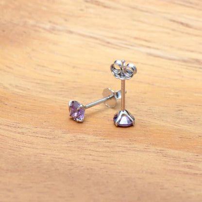 3 Pairs Color Zirconia Earrings Studs, Sterling Silver Studs Earrings Set 3MM 4MM 5MM - color: Purple