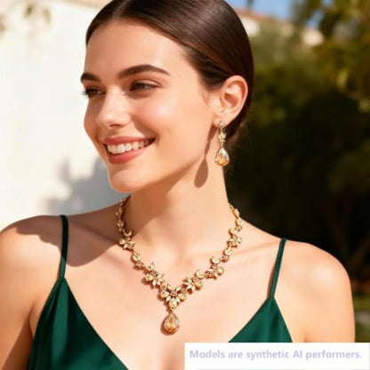Kamirola Bridal Jewelry Set, Jewelry Set for Women, Necklace Dangle Earrings Bracelet Set, White Gold Plated (TR76) - color: Champagne