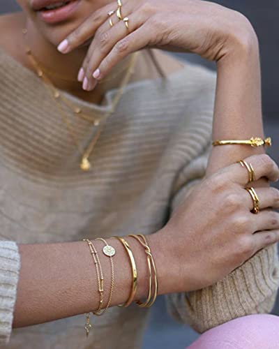 PERNNLA PEARL Dainty Gold Bar Bracelet for Women Simple Delicate Thin Cuff Bangle Hook Bracelet 18K Gold Plated Handmade Minimalist Jewelry - color: 15.Knot