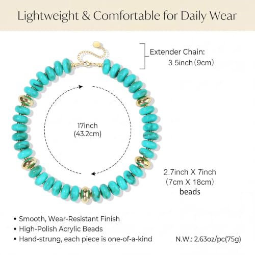 FIRAZIO Colorful Chunky Beaded Necklaces for Women | Trendy Statement Necklace Choker Necklace Boho Summer Beach Vacation Jewelry Gift - color: Turquoise Beaded