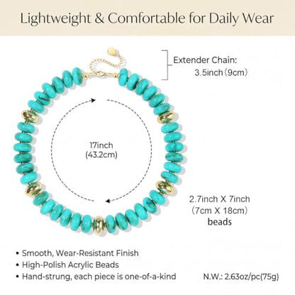 FIRAZIO Colorful Chunky Beaded Necklaces for Women | Trendy Statement Necklace Choker Necklace Boho Summer Beach Vacation Jewelry Gift - color: Turquoise Beaded