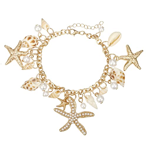 RUOFFETA Shell Starfish Necklace Bracelet Conch Statement Chunky Necklace Mermaid Costume Jewelry Beach Jewelry for Women - style: Bracelet