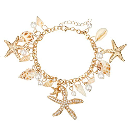 RUOFFETA Shell Starfish Necklace Bracelet Conch Statement Chunky Necklace Mermaid Costume Jewelry Beach Jewelry for Women - style: Bracelet