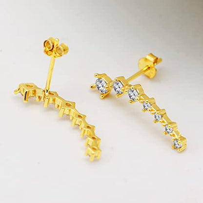 925 Sterling Silver Post Cubic Zirconia Ear Crawle Earring For Women 7 Crystal Star Ear Stud Earrings AAA CZ Arrow Ear Climber Hypoallergenic Piercing Gifts For Her - color: Gold color