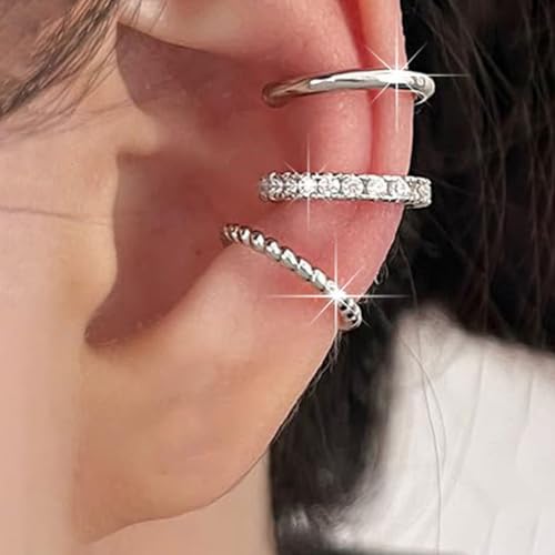 3PCS Ear Cuffs Non Piercing Gold/Silver Jewelry Cuff Earrings Set for Women Teens Gifts Trendy Stuff - color: Silver