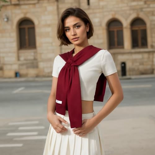 WaJuemy Women's Sweater Shawl Wraps Sleeves Knitted Collar Sweater Scarf Top Casual Lightweight Shoulder Cape Accessories - color: 13 Burgundy