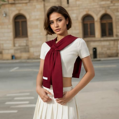WaJuemy Women's Sweater Shawl Wraps Sleeves Knitted Collar Sweater Scarf Top Casual Lightweight Shoulder Cape Accessories - color: 13 Burgundy