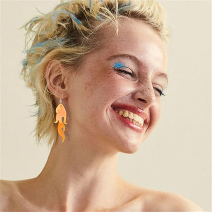 Transparent Flame Earrings for Women Creative Funny Exaggerated Acrylic Geometric Fire Element Dangle Earrings Punk Rock Hip Hop Lightweight Flame Drop Earrings Cosplay Halloween Earrings - color: orange