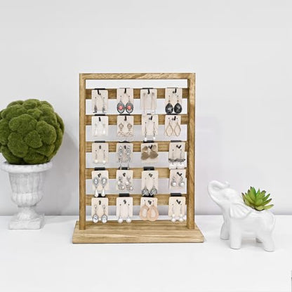 Ikee Design Wooden Jewelry Earring Display Rack, 20 Removable Metal Hooks | Wooden 5 Tiers Jewelry Display Rack with Hooks: Comes with 20 removable metal hooks for earrings, earring cards, bracelets. - color: 4) Oak