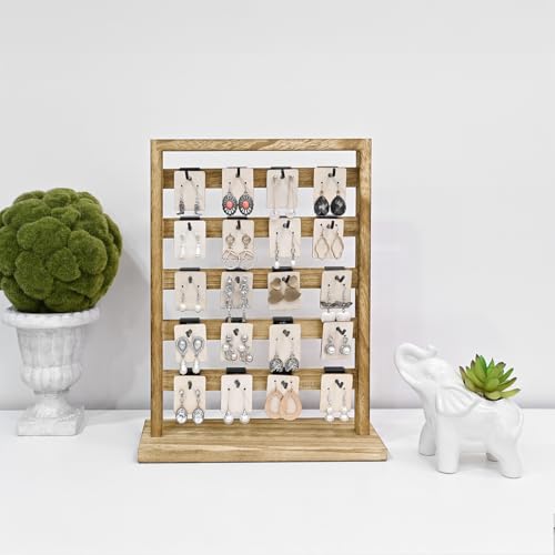 Ikee Design 2pcs Wood Jewelry Earring Display Rack 20 Removable Metal Hooks | Wooden 5 Tiers Jewelry Display Rack with Hooks: Comes with 20 removable metal hooks for earrings, earring cards, bracelets. - color: b) Oak, 2 Pieces