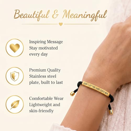 Frodete Dont Let The Hard Days Win Bracelet Inspirational Gifts for Women Adjustable Braided Tube Bracelet Gifts for Friends - color: A2:dont let the hard days win（black gold）