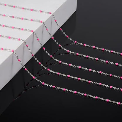 KYUNHO 16.4 Feet Rose Red Enamel Bead Chain Jewelry Supplies for Crafting | Stainless Steel Cable Chain Links on Roll Silver Chains for Jewelry Making with Jump Rings Lobster Clasps - color: Silver-Rose-2mm