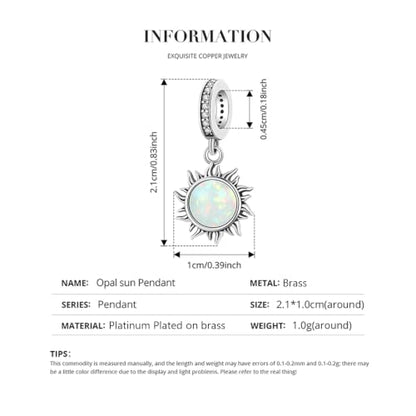 Celestial Bead Charms for Bracelets, Star Moon Dreamcatcher Dangle Charms, Silver Tone Copper, Glass Resin CZ Accents, Charm Beads for Women Jewelry Making, Gift Box Included - color: Blue Opal Sun Dangle Charm