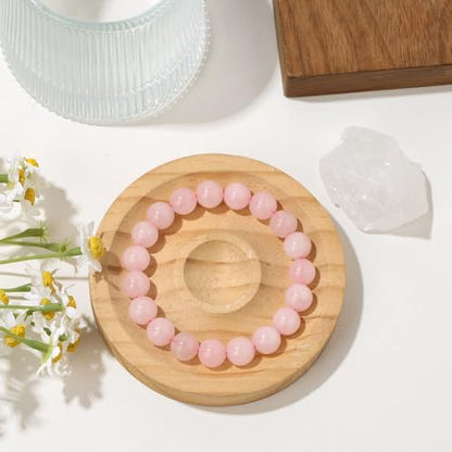 Raicegs 4 6 8MM Beaded Bracelets Healing Crystal Bracelet for Women Men Natural Stone Handmade Stretch Bracelet Reiki Spiritual Jewelry - color: Rose Quartz, size: 10mm