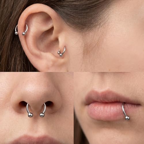 Yolev 12pcs Septum Piercing Jewelry 16g Septum Ring Silver Small Horseshoe Nose Ring Surgical Steel Cartilage Earring Hoop Eyebrow Helix Tragus 6-16mm