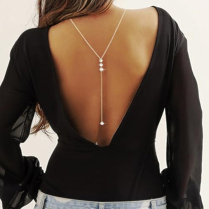 Rhinestone Back Chain Bridal Backdrop Necklace Chain for Backless Dress | Women Open Back Necklace, Summer Back Body Jewelry - color: Gold