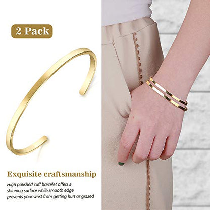Lolalet Thin Open Cuff Bracelet, Christmas Gift for Girlfriend Wife Mom, 18K Gold Plated Couples Oval Love Bracelets, Plain Polished Finish Open Cuff Bangle Jewelry Gift for Men Women - style: 2 Pack, Oval