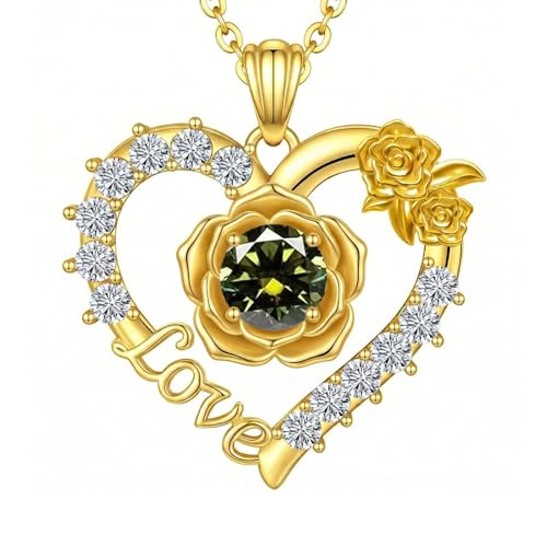 Birthstones Necklace Gifts for Women Love Heart Necklaces for Womenwith Rose Flower Jewelry Gifts for Mother's Day Valentine's Day Engagement Birthday Thanksgiving Christmas - color: August