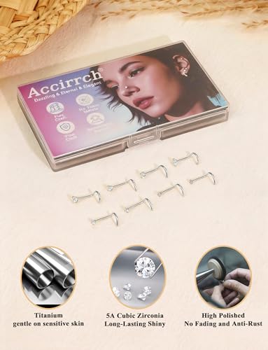8Pcs Nose Rings Studs Set for Women Men: Hypoallergenic G23 Titanium/316L Surgical Stainless Steel Nose Studs, Nickel-free Lead-free L Shaped Corkscrew Nose Piercing Jewelry CZ 1.5mm 2mm 2.5mm 3mm - style: Titanium 8Pcs 20G Corkscrew Silver