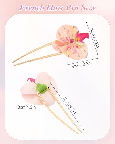 WELROG 3-Pcs Metal Hawaiian Orchid Hair Pins, Non-Slip Stick for Beach Updo | Tropical Flower Vibes,Weddings and Vacations - color: Pink1+Pink2+Orange