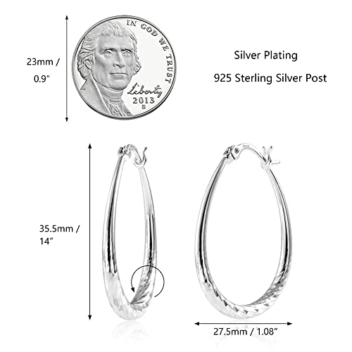 Silver Oval Hoop Earrings for Women 14K Gold Plated Hoop Earrings | Hypoallergenic Lightweight - color: D-Silver