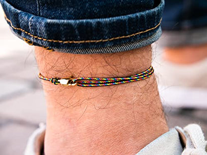 Made by Nami Surfer Anklet with Snap Hook Clasp Waterproof & Adjustable Thin String Ankle Bracelets for Women and Men Handmade Jewelry for Beach and Music Festival Accessories - color: Dark Retro Gold