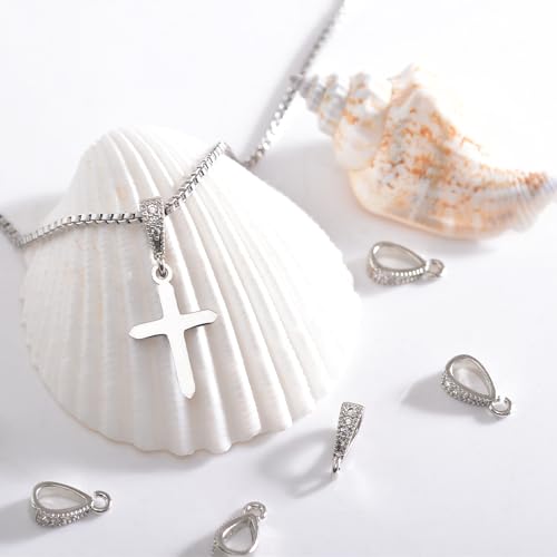 stino 10PCs Small Pendant Bail Clasps for Jewelry (White Gold Plated) | 10 Pack, Jewelry Connectors, Necklace Bails ,Secure, Jewelry Making - color: White Gold Plated