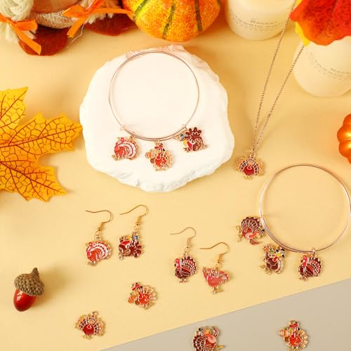 60Pcs Thanksgiving Turkey Charms, Fall Charms for Jewelry Making | Enamel Metal, Thanksgiving DIY Crafts, Earring Necklace Bracelet Making, Autumn Jewelry Pendants - style: Turkey Charms