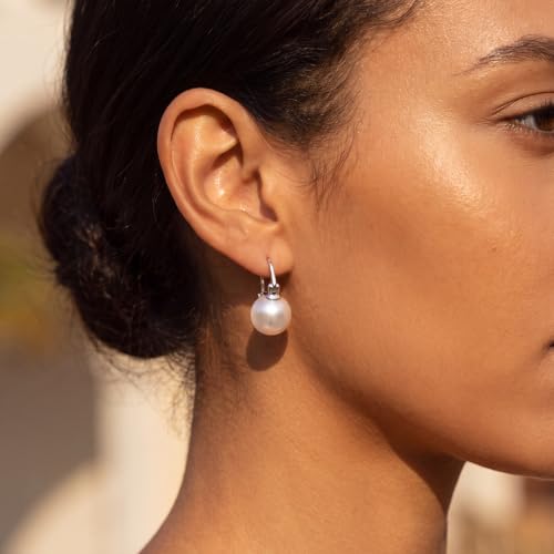 Double Pearl Drop Earrings for Women 925 Sterling Silver | 18k Gold Plated Big Large Pearl Dangle Earrings Pearl Dangling Stud Earring Bridal Wedding Jewelry Birthday Gifts for Mom - color: C-Silver