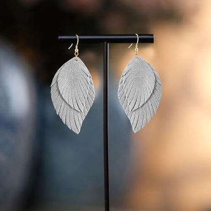 Genuine Leather Handmade Fringe Feather Lightweight Dangle Drop Earrings Teardrop Tassel Hook Earrings for Women - style: 3 Off White