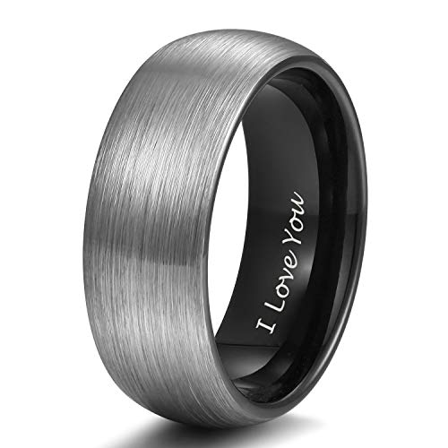 TRUMIUM 4mm 6mm 8mm Tungsten Rings for Men Women Engagement Wedding Band Brushed Black Comfort Fit Size 4-15 - color: 8mm Black I Love You