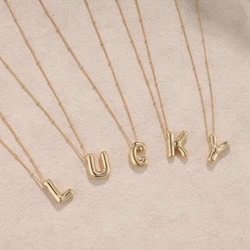 Ewrkbrㅤ Initial Necklaces for Women, 14k Gold Plated Bubble Letter Necklace Chunky Gold Necklace Dainty Charm Initial Necklaces for Women Trendy Custom Preppy Stocking Stuff Necklace Christmas Gifts - color: Gold, style: L