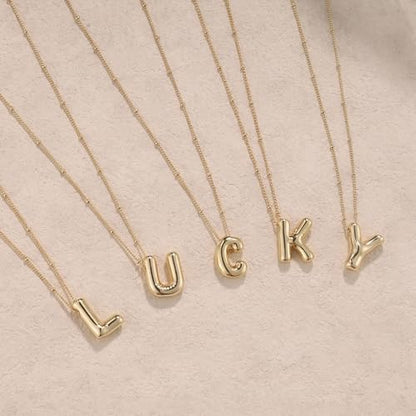 Ewrkbrㅤ Initial Necklaces for Women, 14k Gold Plated Bubble Letter Necklace Chunky Gold Necklace Dainty Charm Initial Necklaces for Women Trendy Custom Preppy Stocking Stuff Necklace Christmas Gifts - color: Gold, style: L