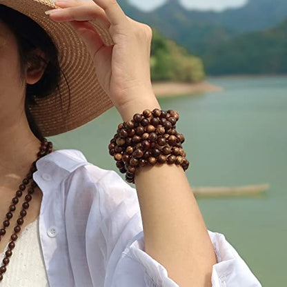 Firstmeet Fashion Natural Round Wood Beads 60'' Long Strand Art Deco Necklace for Women - color: Black rosewood