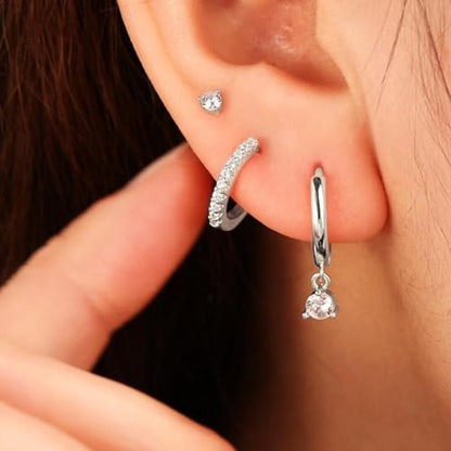 Freekiss 3 Pairs Hoop Earrings Set - Dainty Stud Dangle Cartilage for Women | Hypoallergenic Earrings, Cubic Zirconia Stackable Trendy Small Set Jewelry Gifts for Women - style: Rounded cz-SL