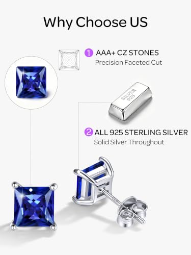ChicSilver 925 Sterling Silver Earrings Sparkling Heart/Round/Princess Cut Birthstone Earrings for Women Birthday Jewelry with Gift Box - style: A.September(Sapphire)-Princess Cut