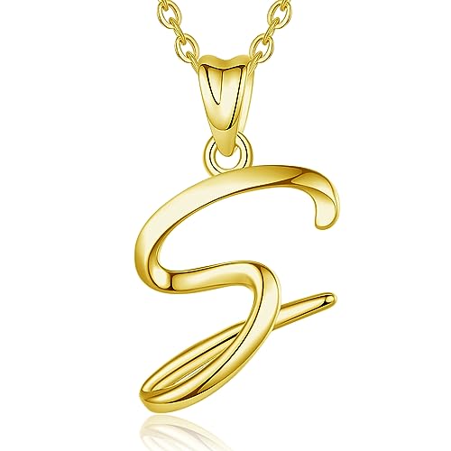 EUDORA Sterling Silver Initial Necklaces for Women, Classic 26 Letter Neckless Gifts for Girls, Sister, Mother Daughter, 18 inch Chain - style: S-Gold