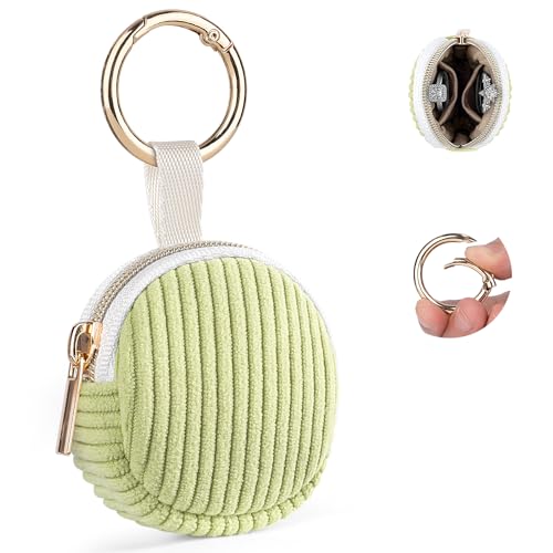 Jewelry Ring Holder Keychain, Travel Jewelry Holder Case, Green | Corduroy Small Travel Ring Keeper Box for Rings, Earrings, Stud, Necklaces, Gifts for Party/ Birthday/ Wedding/ Christmas - color: Green