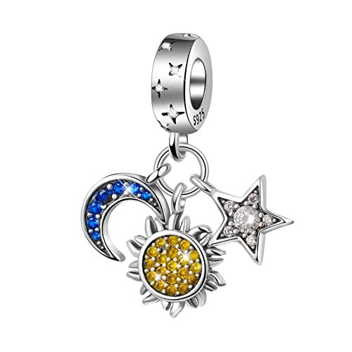 Family Love Mother Daughter Grandma Charm 925 Sterling Silver fits Bracelets Necklace Pendant Bead Charms Jewelry Gift for Women Family Friends - color: Sun Star Moon Charm