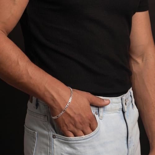 LeCalla Solid 925 Sterling Silver Figaro Link Chain Bracelet | Italian Diamond-Cut Figaro Chain Bracelet for Women Men (7, 7.5, 8, 8.5, 9 Inches) - color: 5 MM, size: Length 9 IN (Men Extra Large)