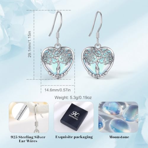 AEONSLOVE Tree of Life Crystal Earrings with Sterling Silver Ear Hooks, Dangle Drop Tree Earrings Gifts for Women - style: A01-Moonstone-Heart