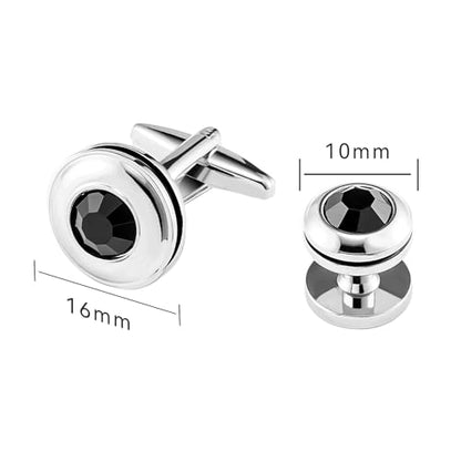 Cufflinks for Men and Tuxedo Shirt Studs Set with Gift Box Stainless Steel Cuff links - style: Black Crystal