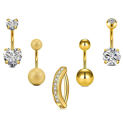 Belly Button Rings Stainless Steel 14G CZ Opal Navel Rings Barbells Women Girls Belly Piercing Jewelry - color: Gold Color-Clicker-StyleC: 5PCS