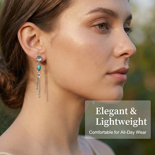 Turquoise Earrings for Women,Small Dangle Earrings,Boho Turquoise Earring with Teardrop Dangle Western Accessories - color: Silver Drop
