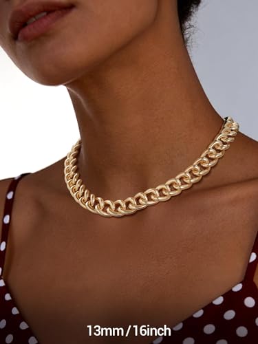 Chunky Gold Necklace for Women, 14K Gold Cuban Chain with Oval Spring Ring, 13MM/16MM/23MM 14K Gold Plated Womens Gold Chain Necklace Hip Pop Trendy Jewlry Gifts - size: 16 inchs, style: 13MM -14K Gold