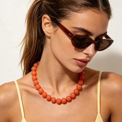 Chunky Beaded Necklace for Women 16mm Round Bead Resin Modern Statement Necklace Jewelry Accessories - color: orange