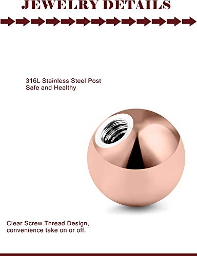 Prjndjw 25Pcs 14G 16G Replacement Balls internal thread & Externally Threaded Surgical Steel Balls Industrial Barbell Tongue Nipple Belly Button Eyebrow Rook Piercing Rings Parts 3MM-8MM - color: 25Pcs-14G-Rose Gold