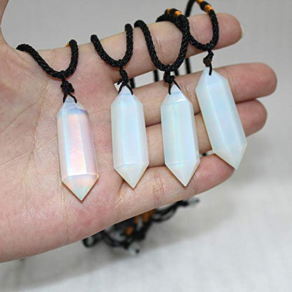 Runyangshi Opal Healing Crystal Pendants, Double Pointed Crystal Quartz Necklace 6 Faceted Chakra Crystal Wand Stone - color: Opal